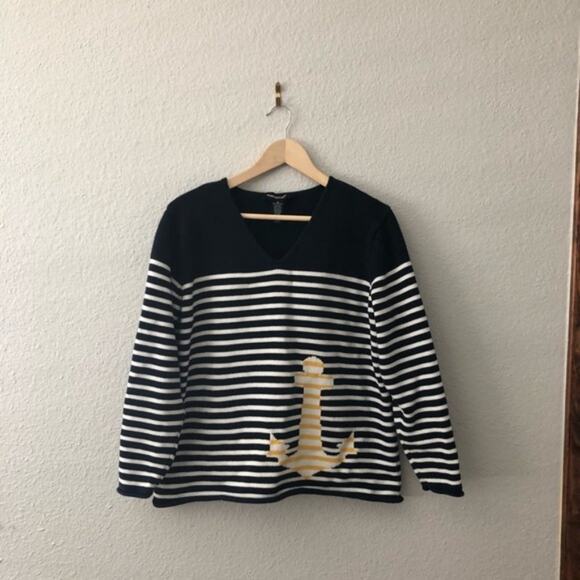 Navy & White Stripe Anchor Nautical Cozy Sweater - Picture 1 of 5